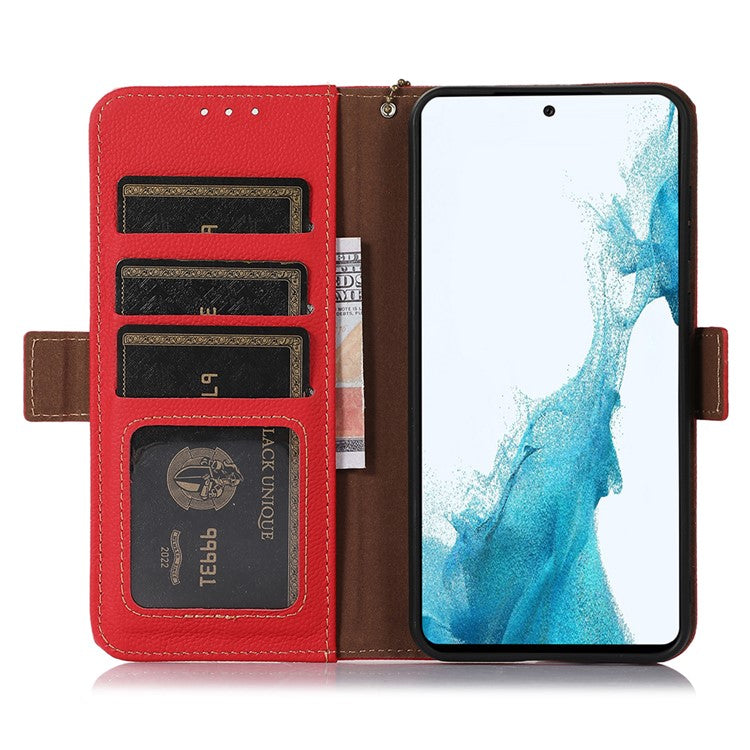 TJ For OnePlus 13 Case RFID Blocking Genuine Cow Leather Phone Cover - Red