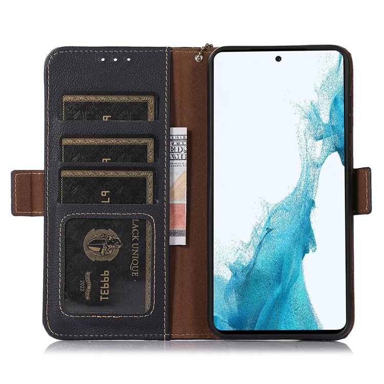 TJ For OnePlus 13 Case RFID Blocking Genuine Cow Leather Phone Cover - Blue