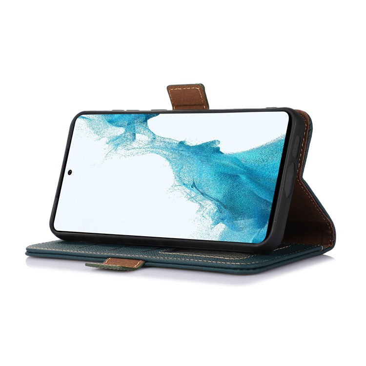 TJ For OnePlus 13 Case RFID Blocking Genuine Cow Leather Phone Cover - Green