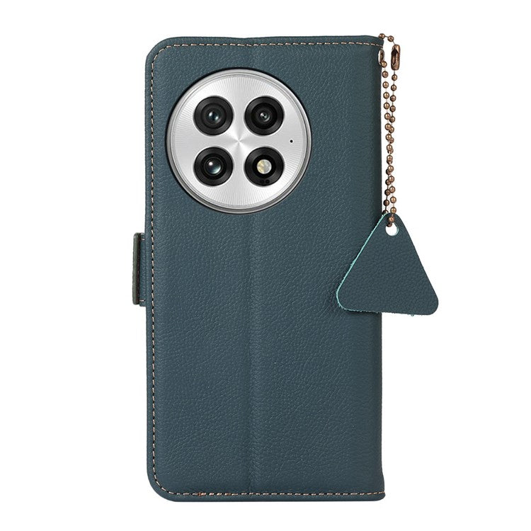 TJ For OnePlus 13 Case RFID Blocking Genuine Cow Leather Phone Cover - Green