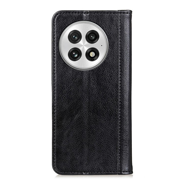 For OnePlus 13 Stand Case Split Leather Litchi Texture Wallet Phone Cover - Black