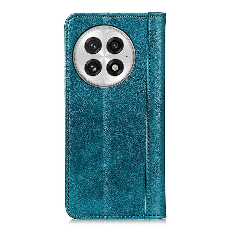 For OnePlus 13 Stand Case Split Leather Litchi Texture Wallet Phone Cover - Green