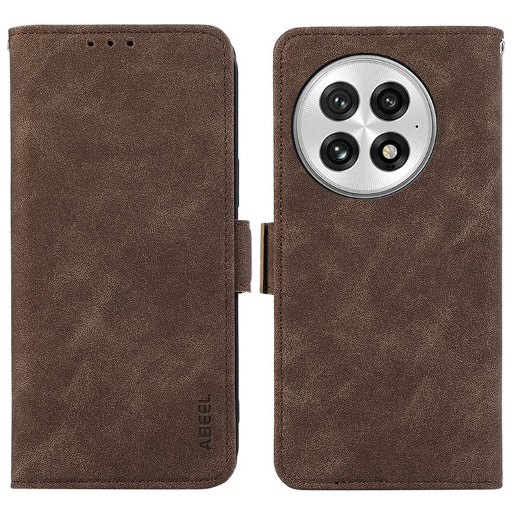 ABEEL For OnePlus 13 Case PU Leather Folio Stand View RFID Blocking Phone Cover - Brown