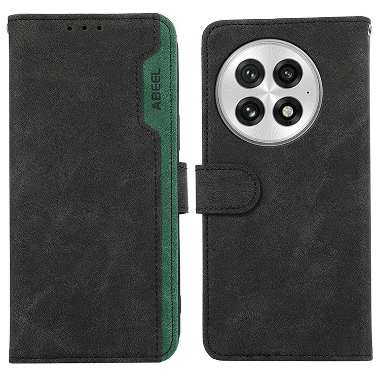 ABEEL For OnePlus 13 Case Color Splicing Leather Flip Phone Cover RFID Blocking - Black