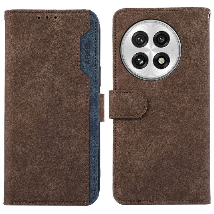 ABEEL For OnePlus 13 Case Color Splicing Leather Flip Phone Cover RFID Blocking - Brown