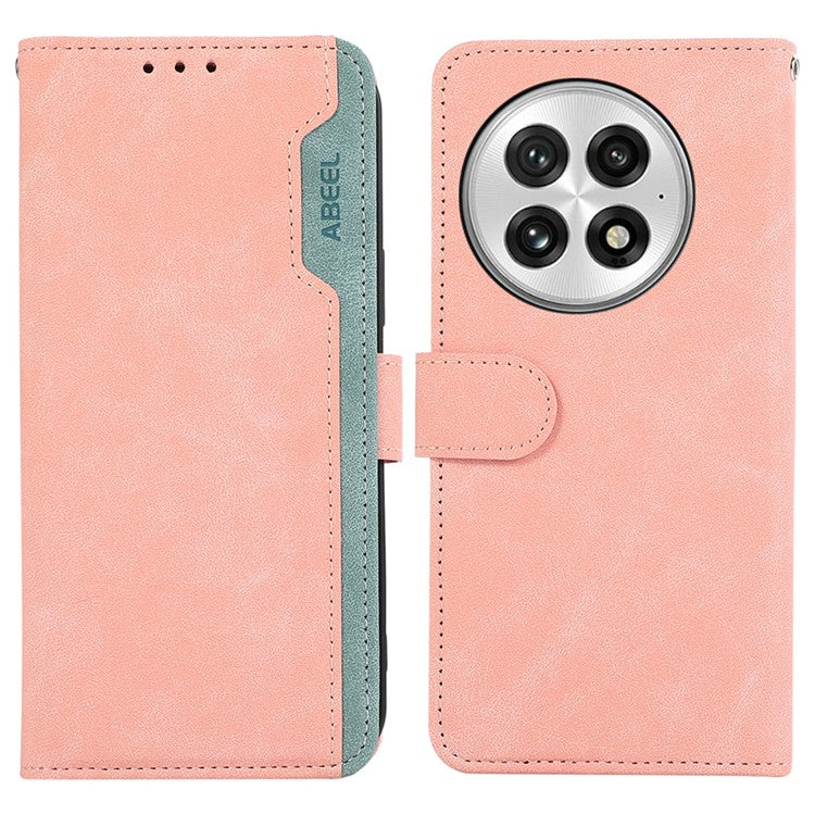 ABEEL For OnePlus 13 Case Color Splicing Leather Flip Phone Cover RFID Blocking - Pink
