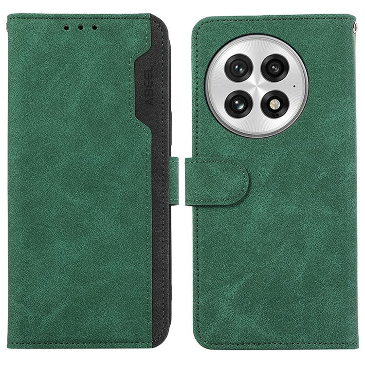 ABEEL For OnePlus 13 Case Color Splicing Leather Flip Phone Cover RFID Blocking - Green