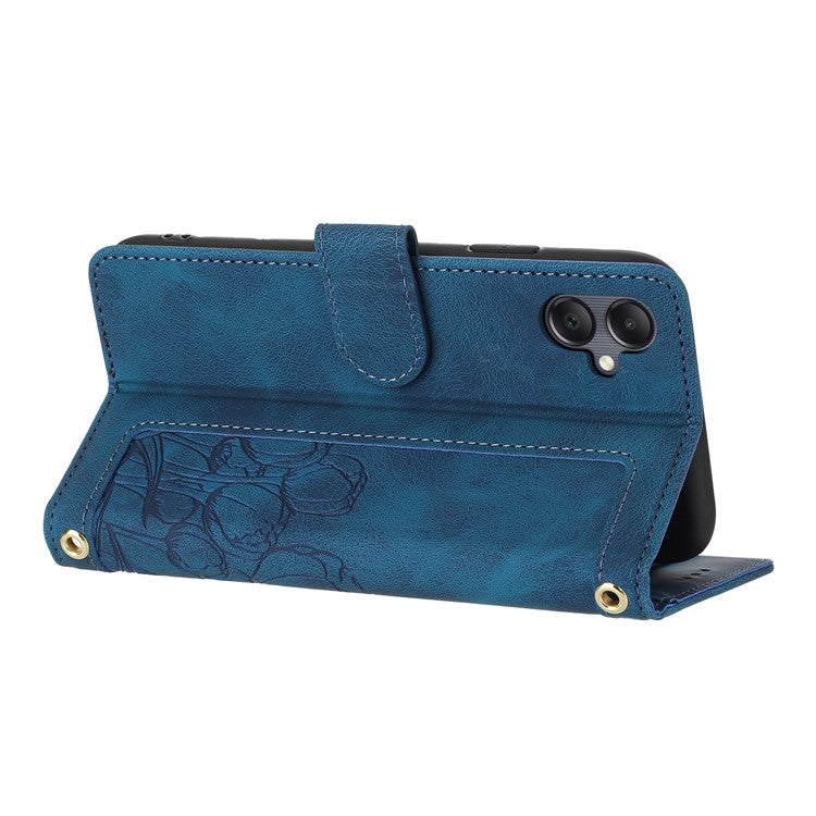 For Samsung Galaxy A06 Case Tulip Leather Phone Cover with 5 Card Slots Wallet - Blue