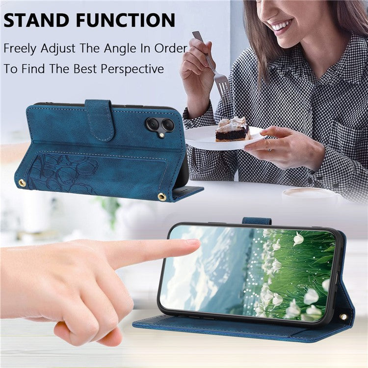 For Samsung Galaxy A06 Case Tulip Leather Phone Cover with 5 Card Slots Wallet - Blue
