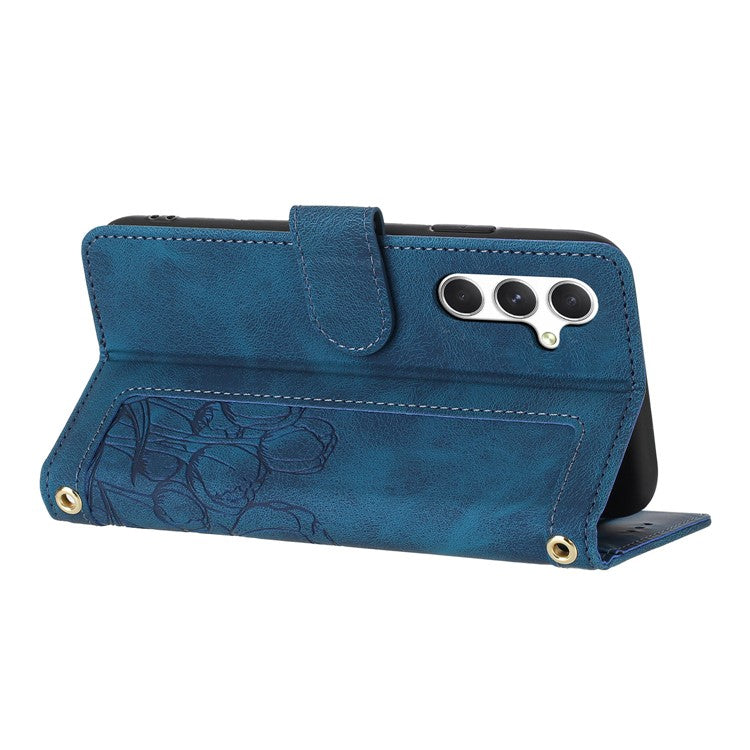 For Samsung Galaxy A35 5G Case Tulip Leather Phone Cover with 5 Card Slots Wallet - Blue