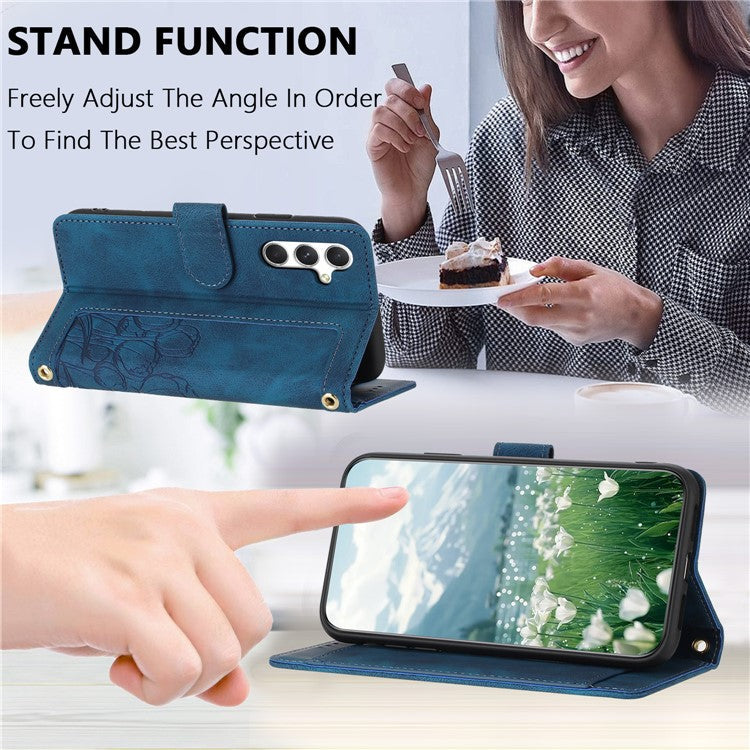 For Samsung Galaxy A35 5G Case Tulip Leather Phone Cover with 5 Card Slots Wallet - Blue