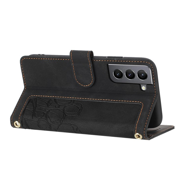 For Samsung Galaxy S22 5G Case Tulip Leather Phone Cover with 5 Card Slots Wallet - Black