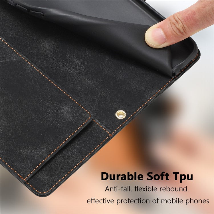 For Samsung Galaxy S22 5G Case Tulip Leather Phone Cover with 5 Card Slots Wallet - Black
