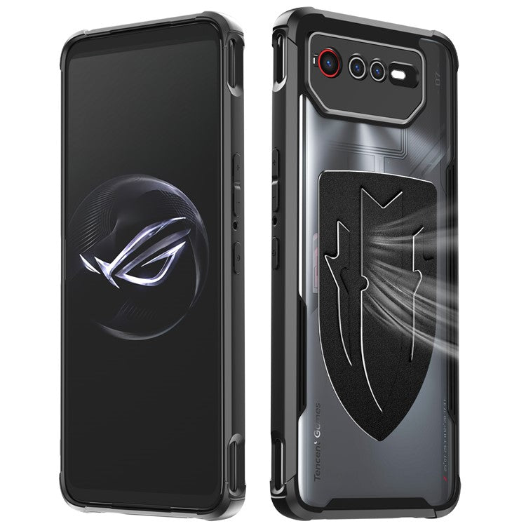For Asus ROG Phone 7 5G / Phone 6 5G Shield Heat Dissipation Phone Case Liquid Silicone+PC Back Cover - Black
