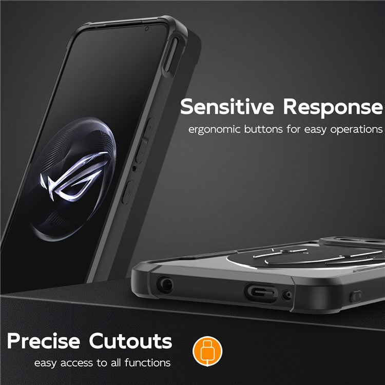 For Asus ROG Phone 7 5G / Phone 6 5G Shield Heat Dissipation Phone Case Liquid Silicone+PC Back Cover - Black