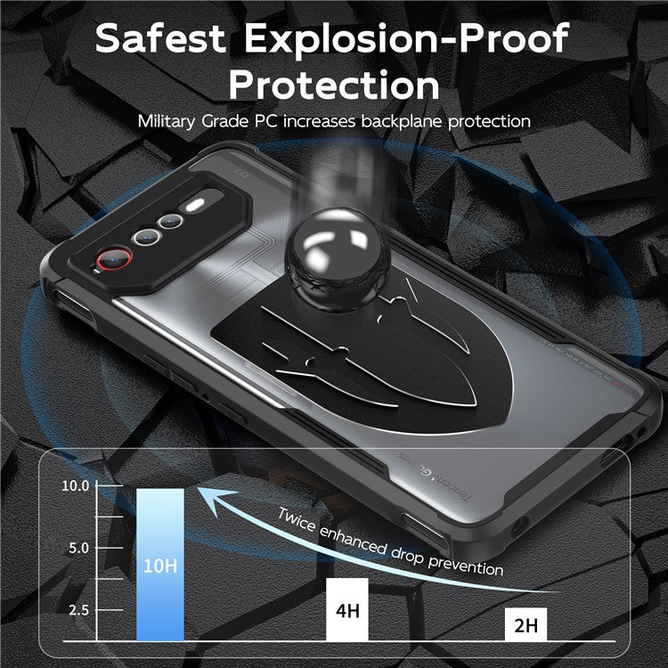 For Asus ROG Phone 7 5G / Phone 6 5G Shield Heat Dissipation Phone Case Liquid Silicone+PC Back Cover - Black