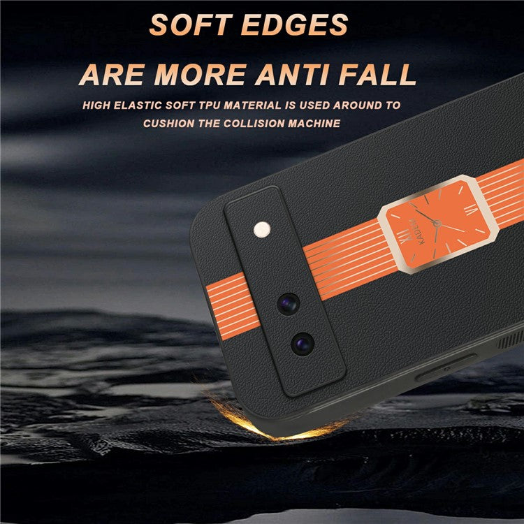 KADEM For Google Pixel 8a Case Leather+TPU+Acrylic Anti-Scratch Phone Cover - Orange