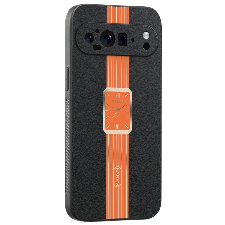 KADEM For Google Pixel 9 Pro Case Leather+TPU+Acrylic Anti-Scratch Phone Cover - Orange