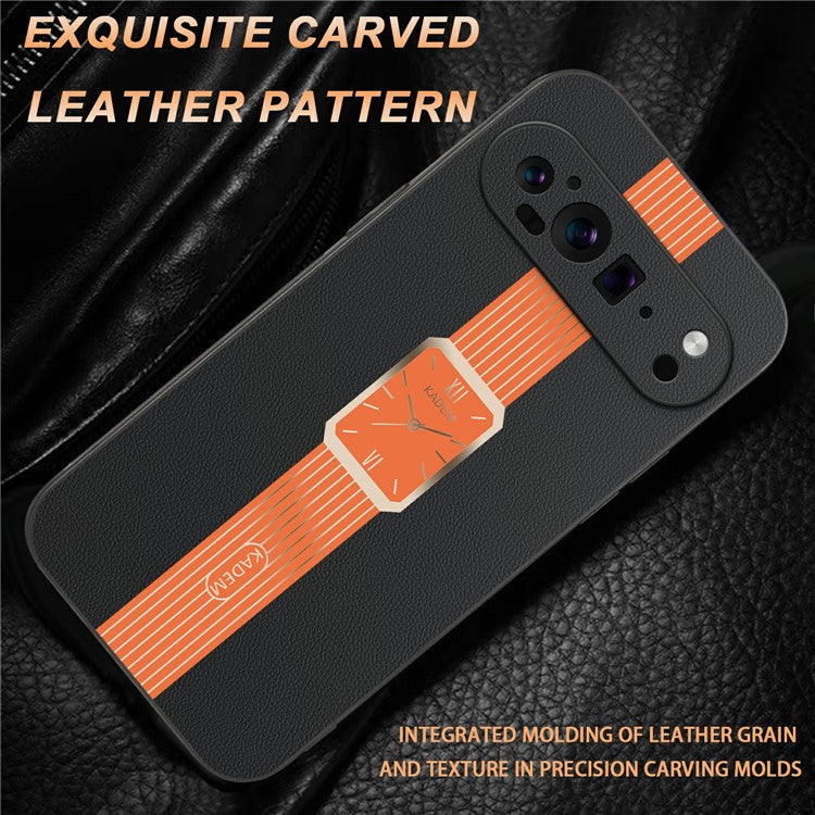 KADEM For Google Pixel 9 Pro Case Leather+TPU+Acrylic Anti-Scratch Phone Cover - Orange