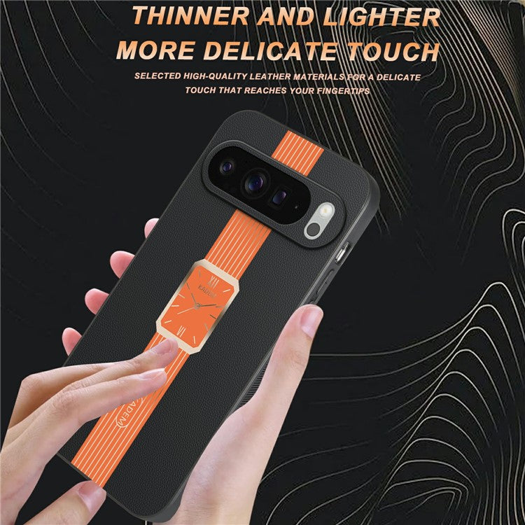 KADEM For Google Pixel 9 Pro XL Case Leather+TPU+Acrylic Anti-Scratch Phone Cover - Orange