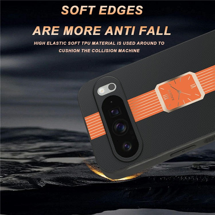 KADEM For Google Pixel 9 Pro XL Case Leather+TPU+Acrylic Anti-Scratch Phone Cover - Orange