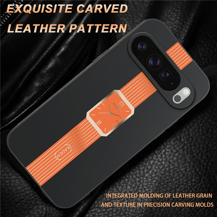KADEM For Google Pixel 9 Pro XL Case Leather+TPU+Acrylic Anti-Scratch Phone Cover - Orange