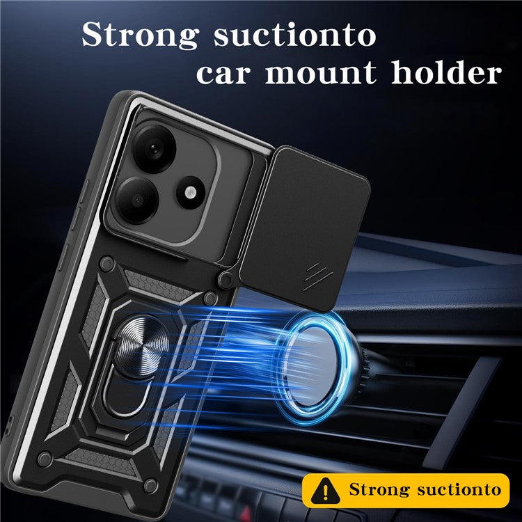 For Xiaomi Redmi Note 14 5G Case with Slide Camera Lid PC+TPU Kickstand Phone Cover - Green