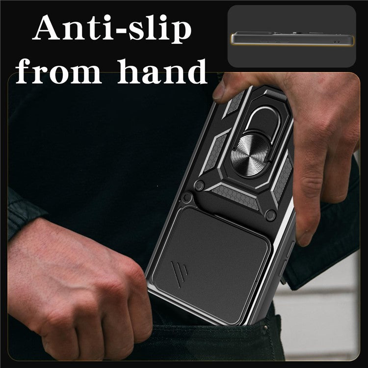 For Xiaomi Redmi Note 14 5G Case with Slide Camera Lid PC+TPU Kickstand Phone Cover - Green