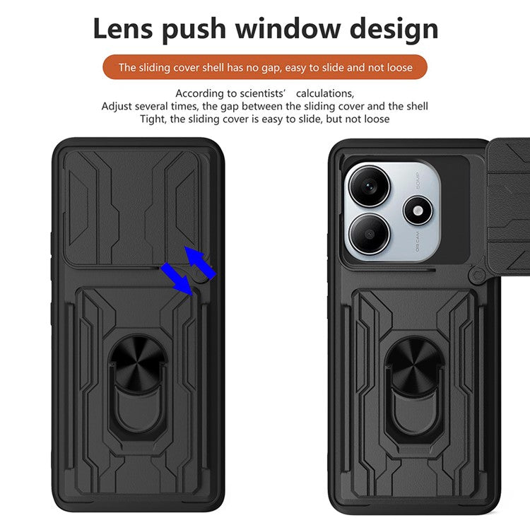 For Xiaomi Redmi Note 14 5G Case PC+TPU Kickstand Phone Back Cover with Camera Slider - Rose Gold