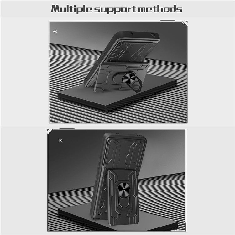 For Xiaomi Redmi Note 14 5G Case PC+TPU Kickstand Phone Back Cover with Camera Slider - Rose Gold