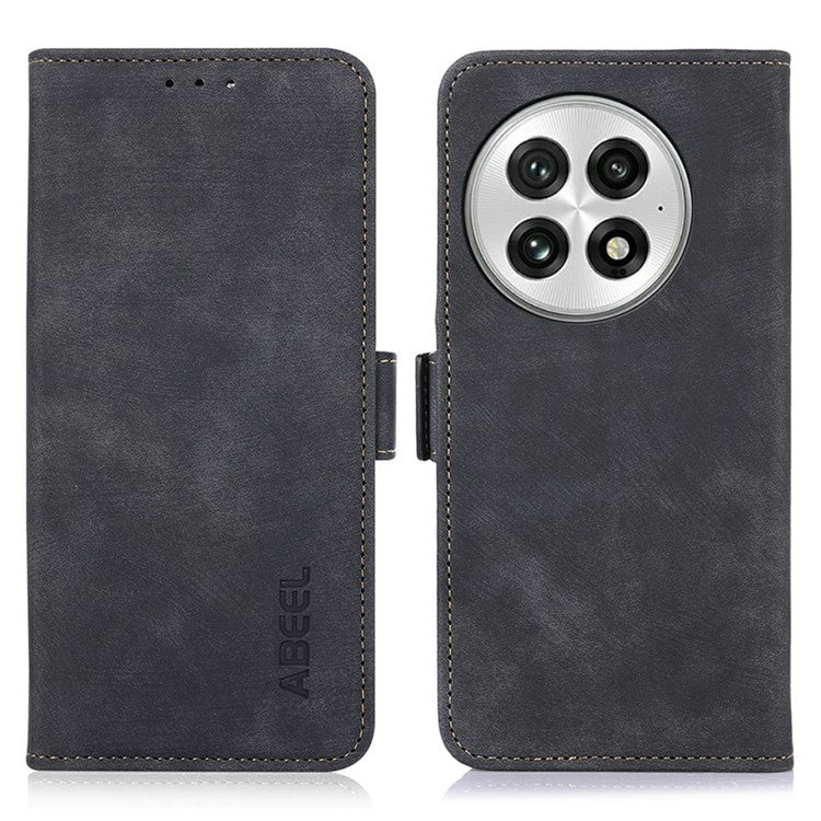 ABEEL For OnePlus 13 Wallet Phone Case Retro Leather Flip Cover with Stand - Black