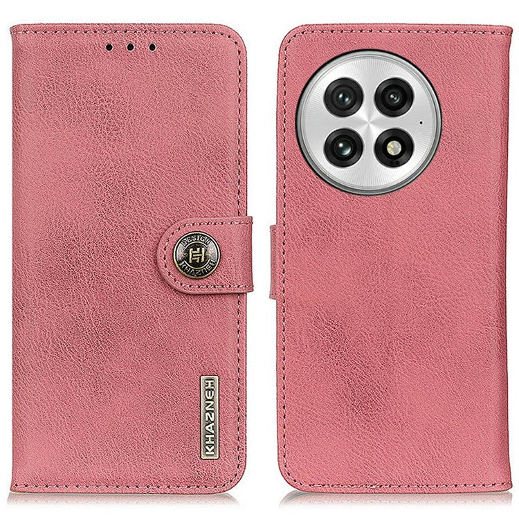 KHAZNEH For OnePlus 13 Wallet Case Cowhide Texture Leather Flip Phone Cover - Pink