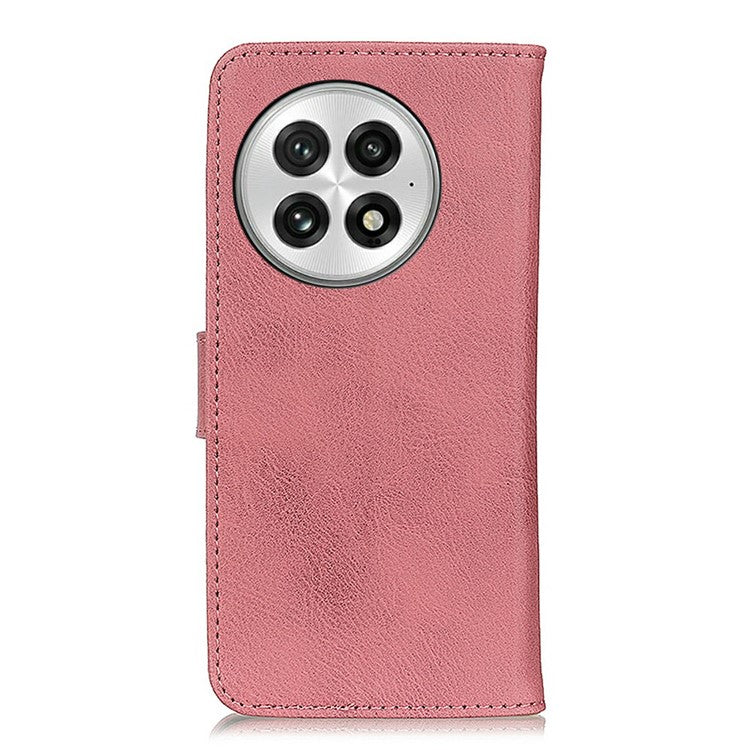 KHAZNEH For OnePlus 13 Wallet Case Cowhide Texture Leather Flip Phone Cover - Pink