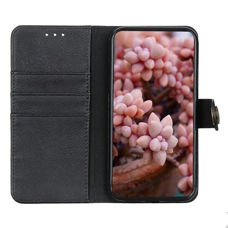 KHAZNEH For OnePlus 13 Wallet Case Cowhide Texture Leather Flip Phone Cover - Black
