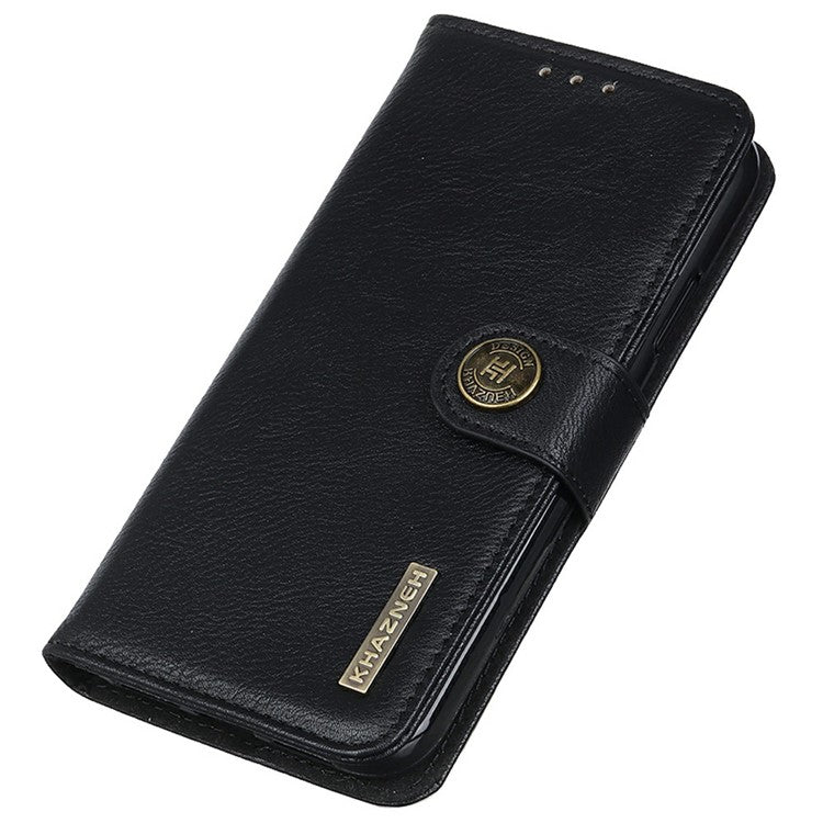 KHAZNEH For OnePlus 13 Wallet Case Cowhide Texture Leather Flip Phone Cover - Black