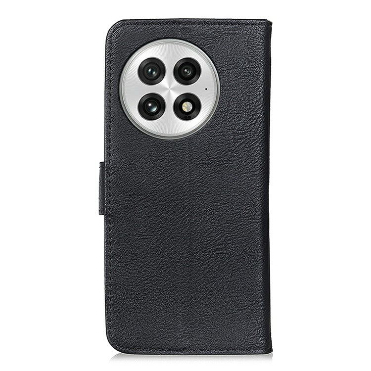 KHAZNEH For OnePlus 13 Wallet Case Cowhide Texture Leather Flip Phone Cover - Black
