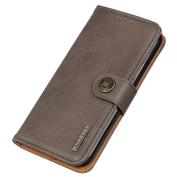 KHAZNEH For OnePlus 13 Wallet Case Cowhide Texture Leather Flip Phone Cover - Khaki