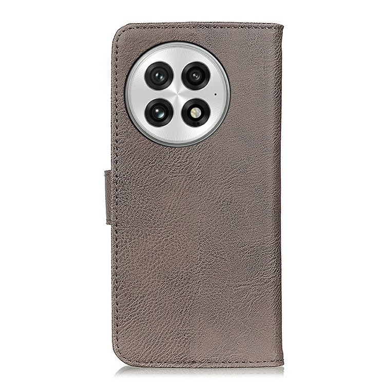 KHAZNEH For OnePlus 13 Wallet Case Cowhide Texture Leather Flip Phone Cover - Khaki