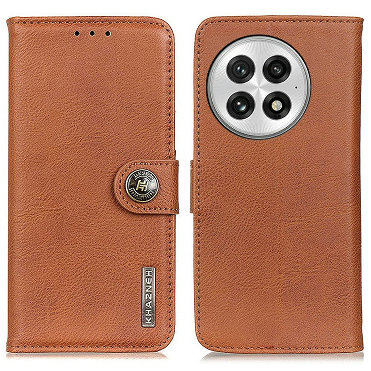 KHAZNEH For OnePlus 13 Wallet Case Cowhide Texture Leather Flip Phone Cover - Brown