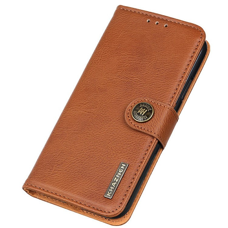 KHAZNEH For OnePlus 13 Wallet Case Cowhide Texture Leather Flip Phone Cover - Brown