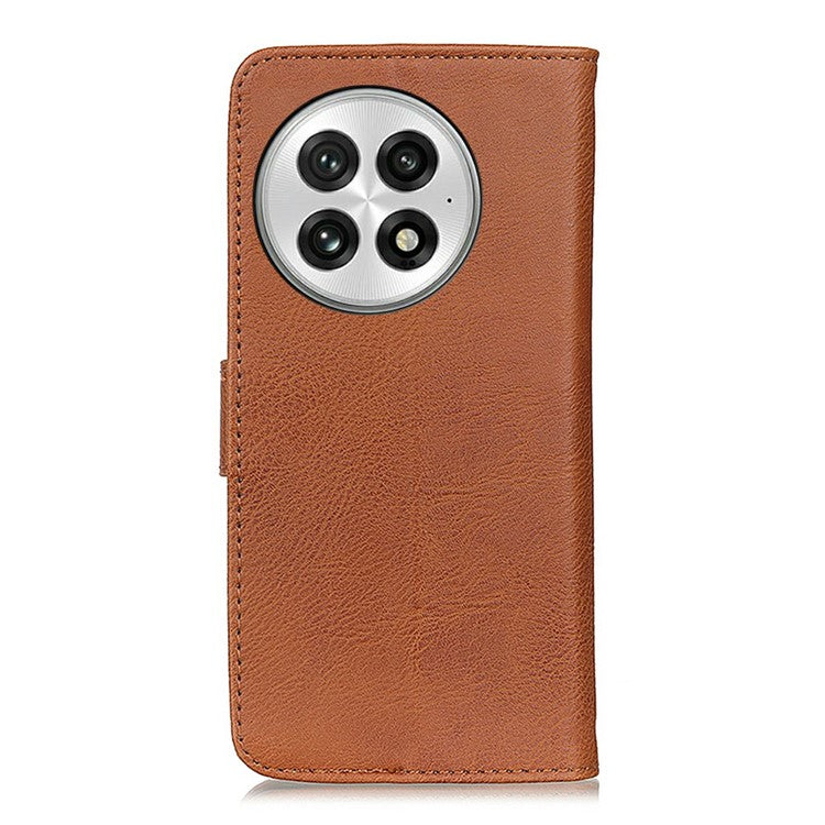KHAZNEH For OnePlus 13 Wallet Case Cowhide Texture Leather Flip Phone Cover - Brown