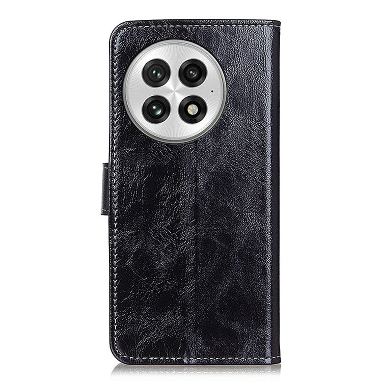 For OnePlus 13 Leather Case Wallet Phone Cover Crazy Horse Texture - Black