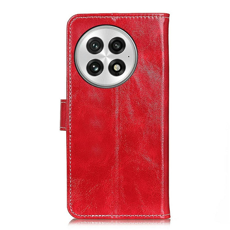 For OnePlus 13 Leather Case Wallet Phone Cover Crazy Horse Texture - Red