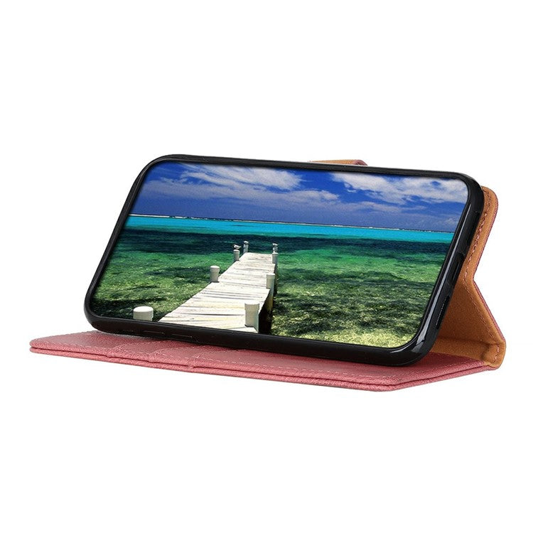 KHAZNEH For Motorola Moto G75 5G Wallet Case Cowhide Texture Leather Flip Phone Cover - Pink