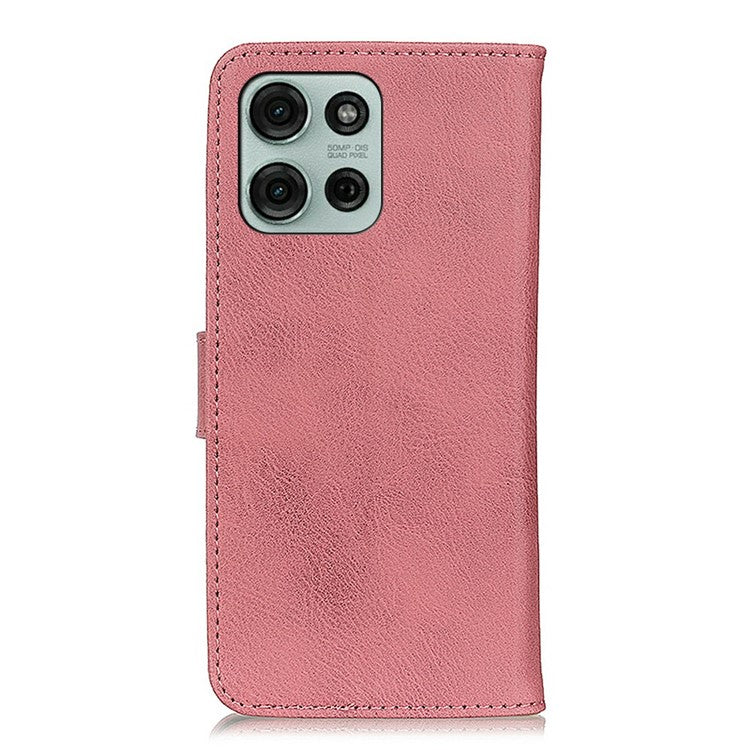 KHAZNEH For Motorola Moto G75 5G Wallet Case Cowhide Texture Leather Flip Phone Cover - Pink
