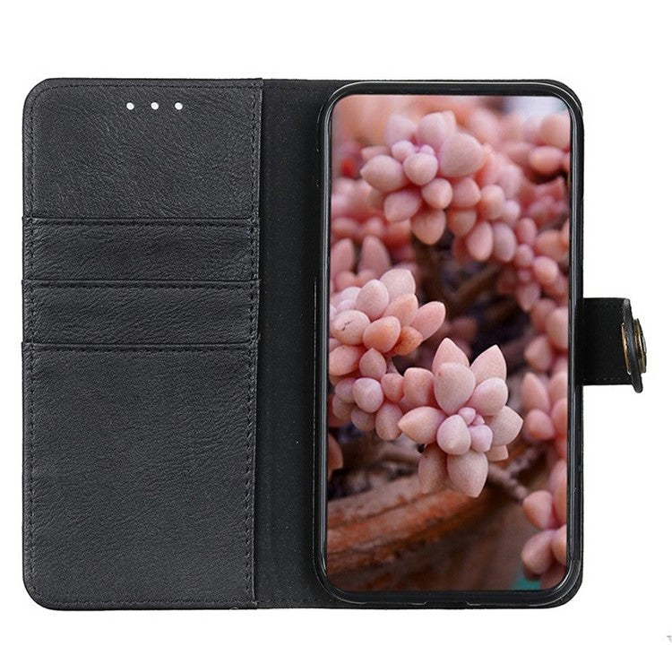 KHAZNEH For Motorola Moto G75 5G Wallet Case Cowhide Texture Leather Flip Phone Cover - Black