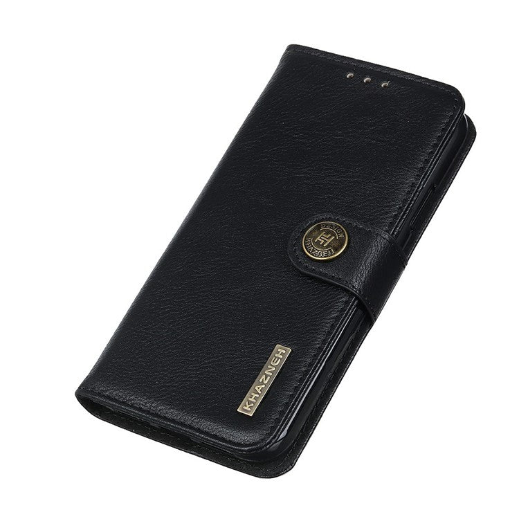 KHAZNEH For Motorola Moto G75 5G Wallet Case Cowhide Texture Leather Flip Phone Cover - Black