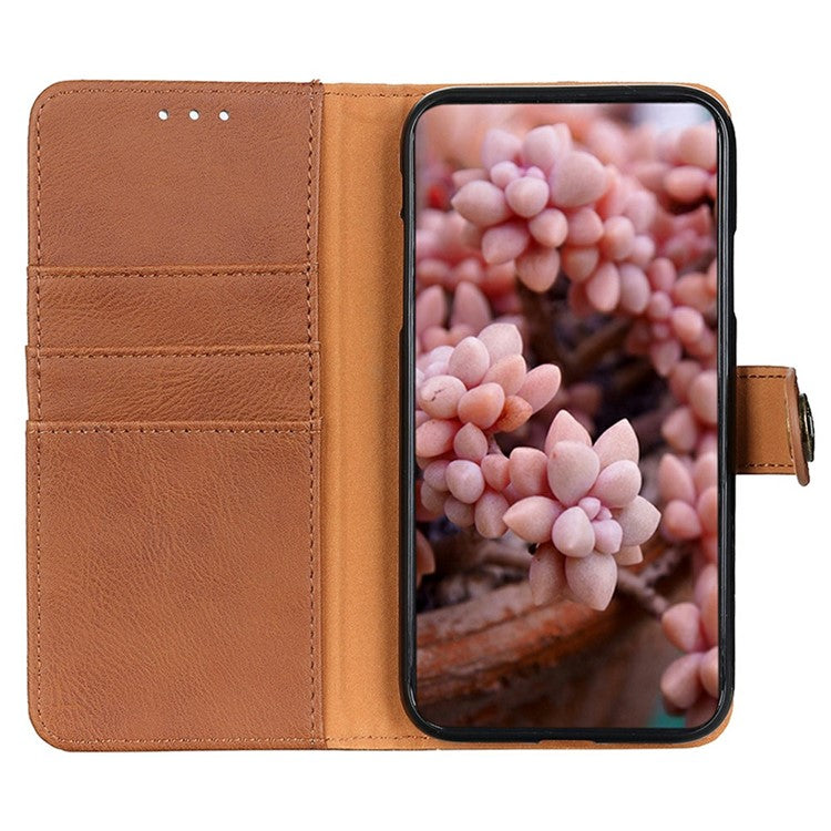 KHAZNEH For Motorola Moto G75 5G Wallet Case Cowhide Texture Leather Flip Phone Cover - Brown