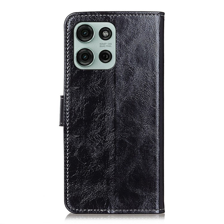 For Motorola Moto G75 5G Leather Case Wallet Phone Cover Crazy Horse Texture - Black