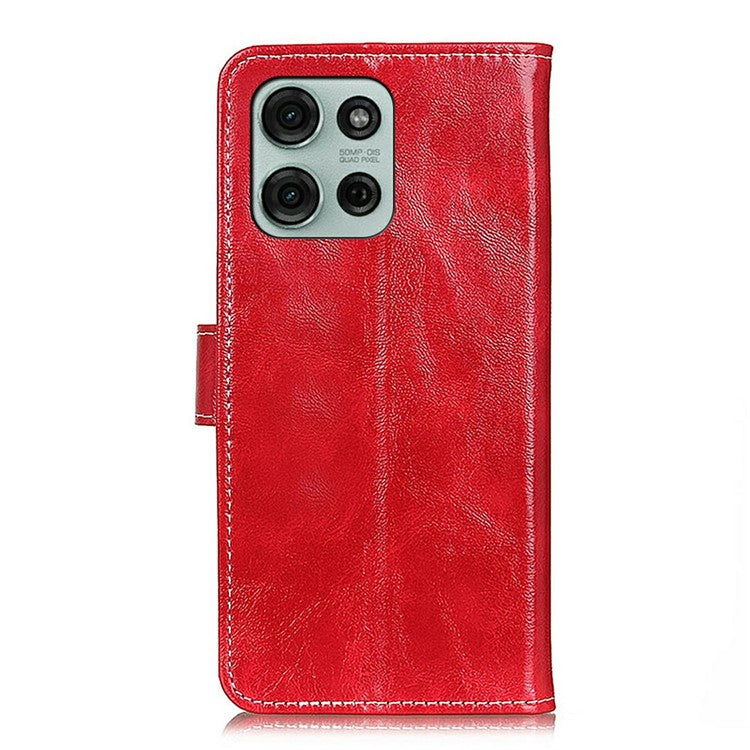 For Motorola Moto G75 5G Leather Case Wallet Phone Cover Crazy Horse Texture - Red